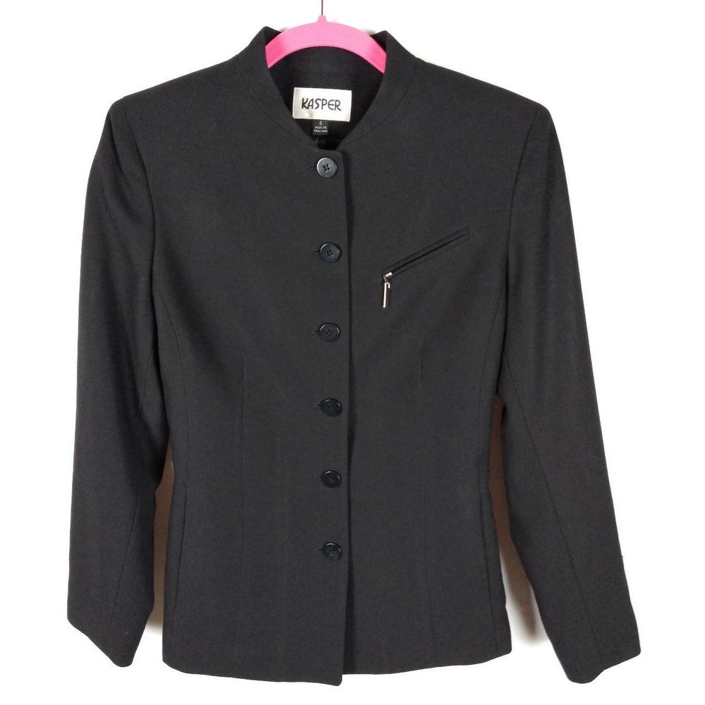 Kasper Womens Size 4 Blazer Career Work Jacket Black Fully Lined Elegant Black
